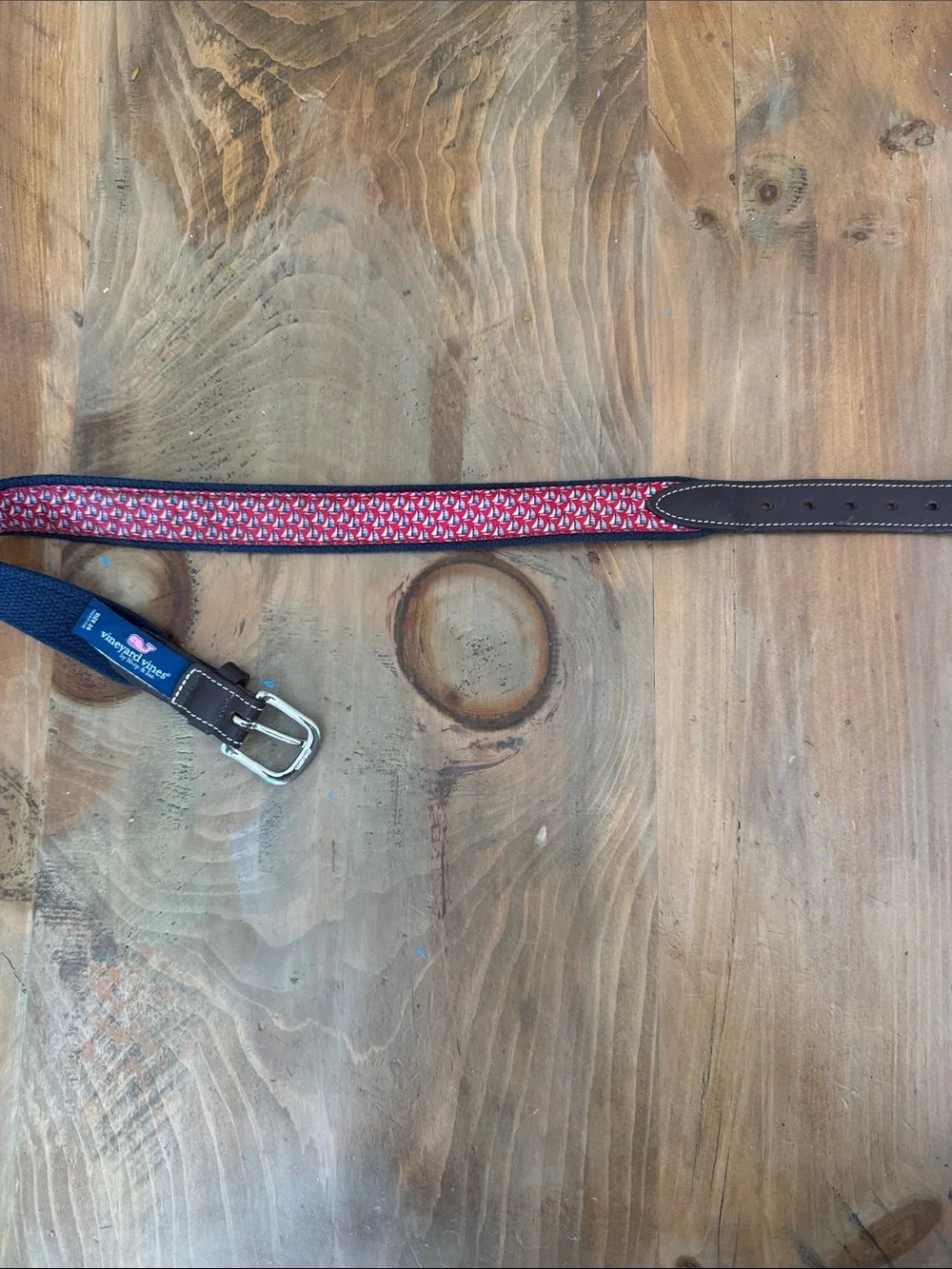 Vineyard Vines Kids Navy & Red sailboat Pattern Belt